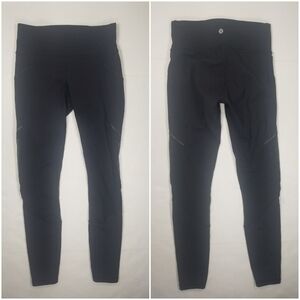 Lululemon Sz 4 Black Leggings 28" Miles Ahead Mesh Cutouts Tights W5ANQS
